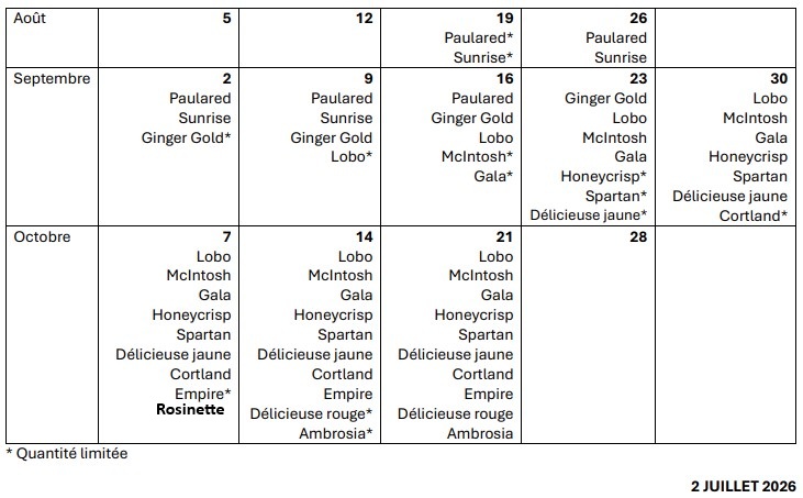 Calendrier 2025